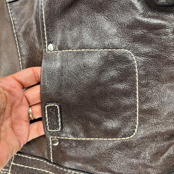 Fossil Pebbled Leather Crossbody Bag Rich Chocolate Brown Contrast Stitching - Picture 6 of 15